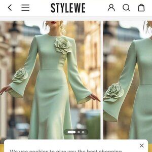 Elegant Bell Sleeve Floral Pastel Green Dress